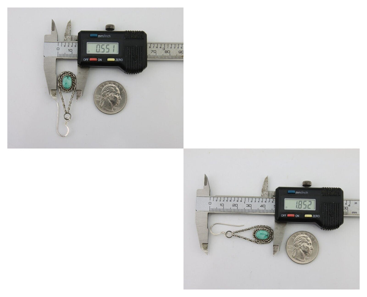 Navajo Dangle Earrings 925 Silver Natural Blue Turquoise Artist Signed M.S. C80s