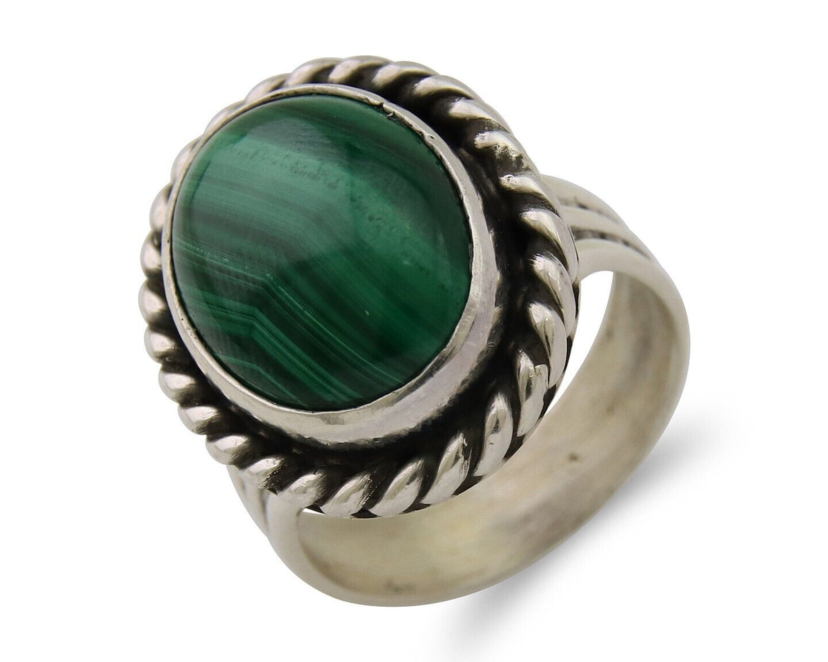 Navajo Ring 925 Silver Natural Malachite Native American Artist C.80's