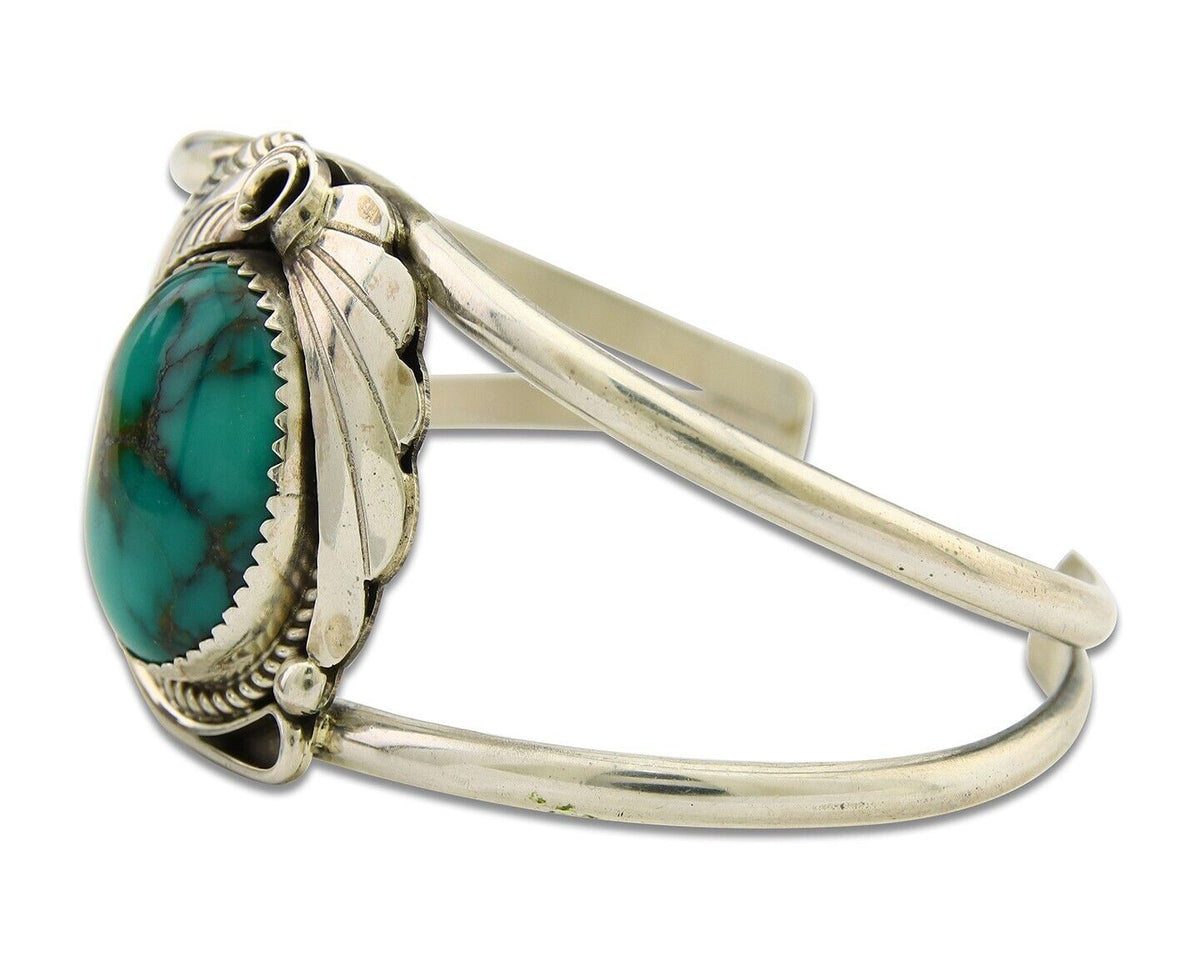 Navajo Cuff Bracelet 925 Silver Turquoise Artist Signed C Davis C.80's