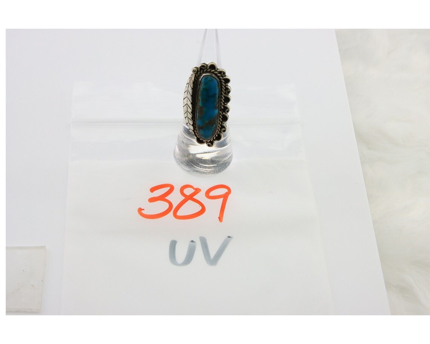 Navajo Ring .925 Sterling Blue Turquoise Artist Signed R Yazzie C.80's