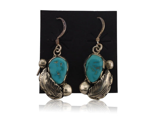 Zuni Dangle Handmade Earrings 925 Silver Blue Turquoise Native Artist C.80's