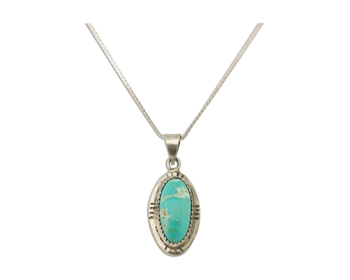 Navajo Necklace 925 Silver Kingman Turquoise Native American Artist C.90s