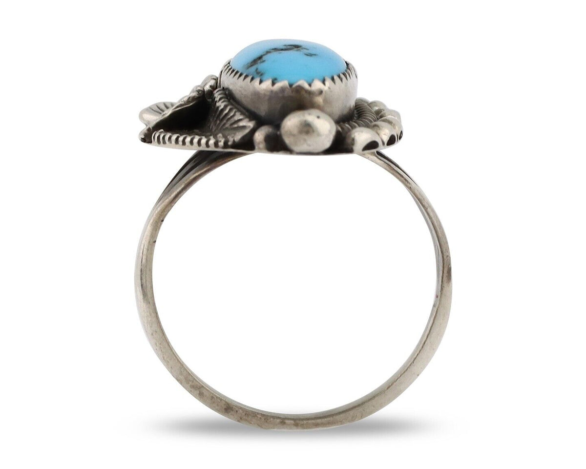 Navajo Ring 925 Silver Sleeping Beauty Turquoise Signed SC C.80's