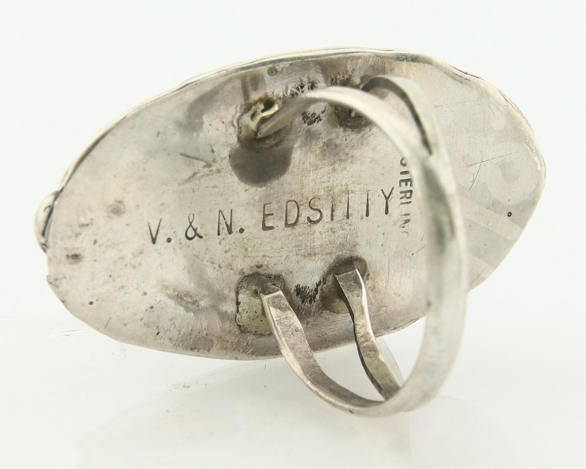 Vintage Zuni Ring 925 Sterling Silver Gemstone Signed V&N Edsitty Size 7.75