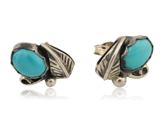 Navajo Handmade Earrings 925 Silver Natural Turquoise Native Artist C.80's