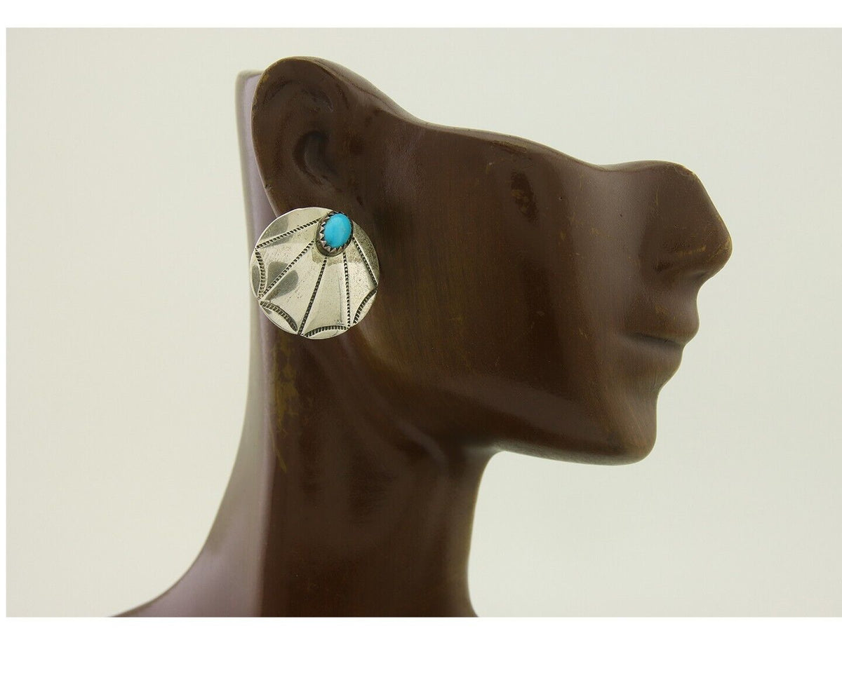 Navajo Earrings 925 Silver Natural Turquoise Native Artist C.80's