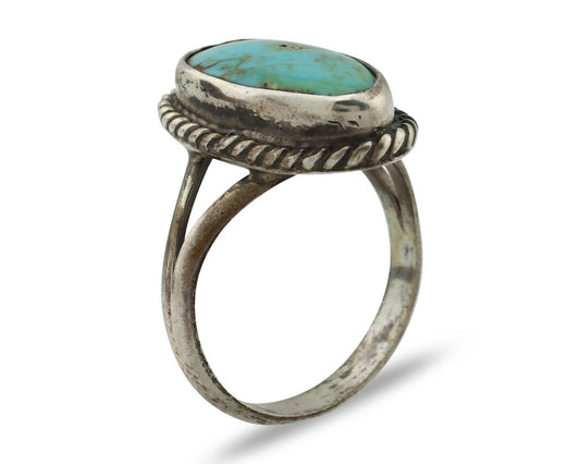 Navajo Ring 925 Silver Natural Kingman Turquoise Native American Signed C.80's