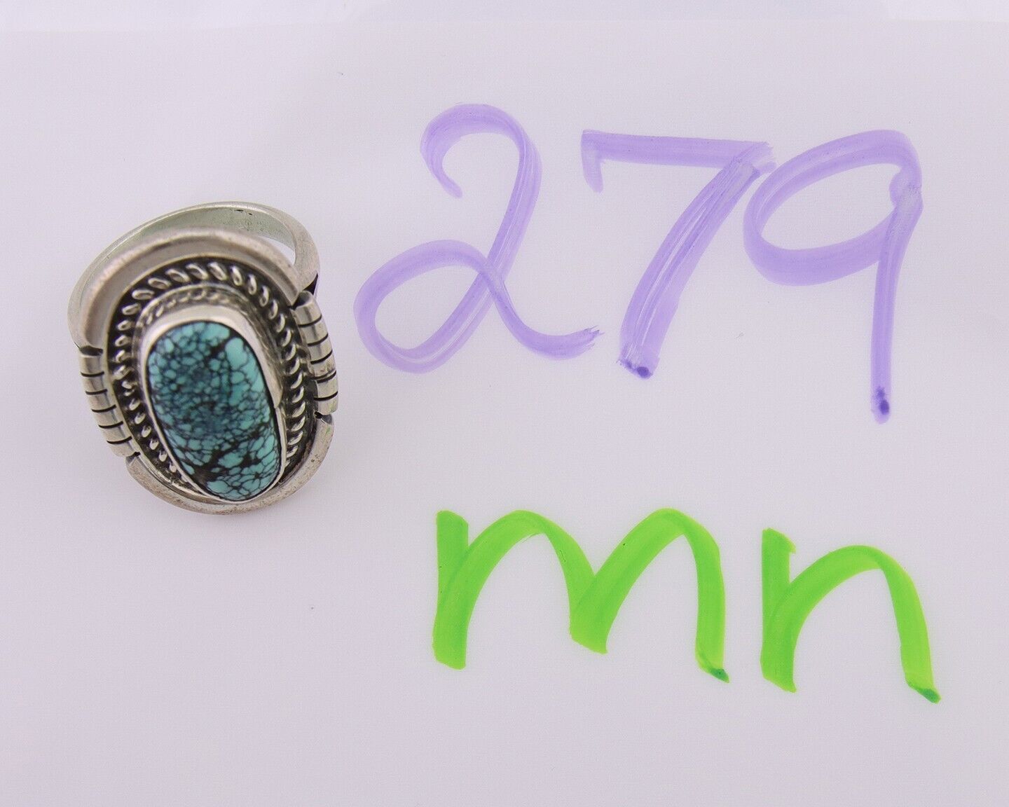 Navajo Ring 925 Silver Spiderweb Turquoise Signed Jon McCray C.80's