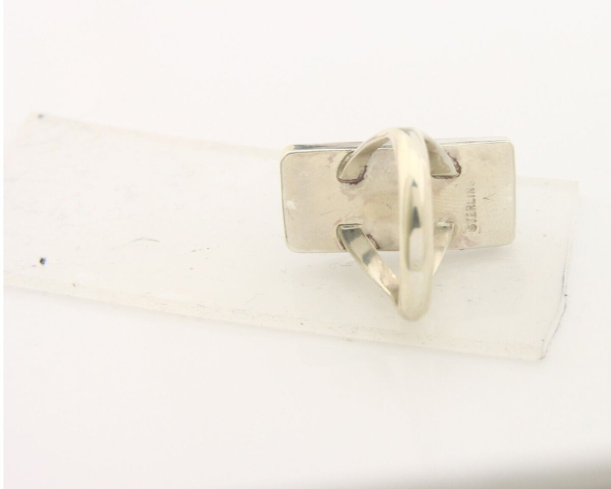 Navajo Ring 925 Sterling Lapis Handmade Native Artist C.80's Size 6.0