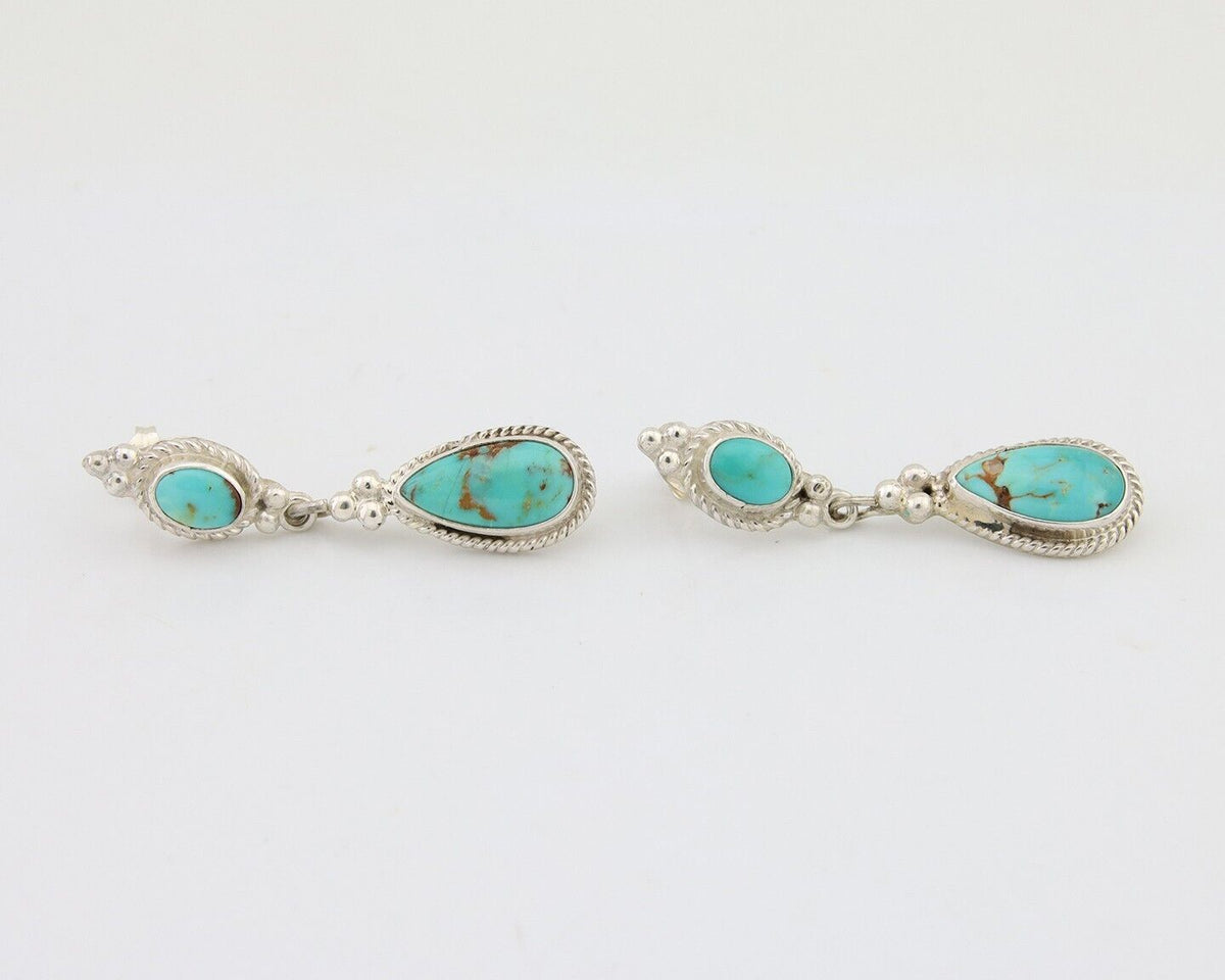 Navajo Dangle Earrings 925 Silver Sleeping Beauty Turquoise Native Artist C.80's