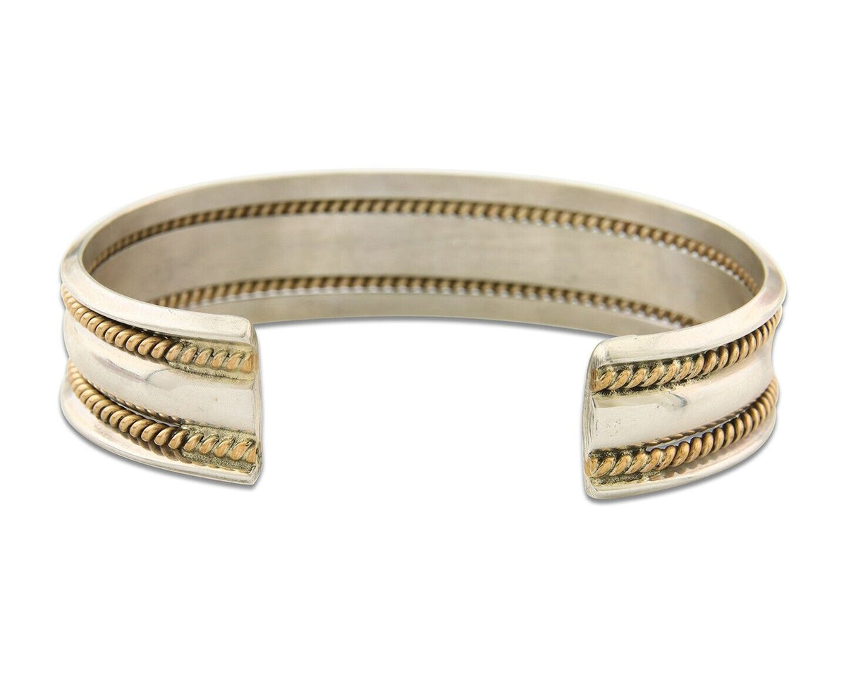 Navajo Bracelet 925 Silver & 12k Yellow Gold Filled Signed TAHE C.80's