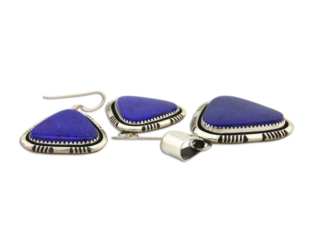 Navajo Pendant Earring Set 925 Silver Lapis Lazuli Signed William Denetdale C80s