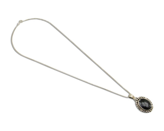 Navajo Necklace 925 Silver Onyx Natural Snowflake Agate Signed Native American