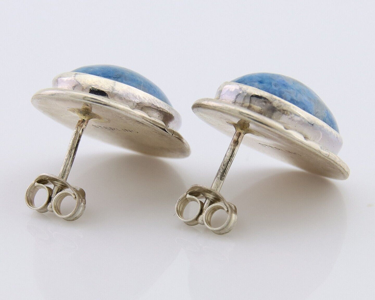 Navajo Paw Earrings 925 Silver Blue Denim Lapis Native American Artist C.80's