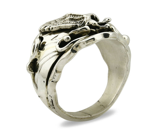 Navajo Eagle Ring .925 SOLID Silver & 12k GF Handmade Signed Artist S Circa 1980