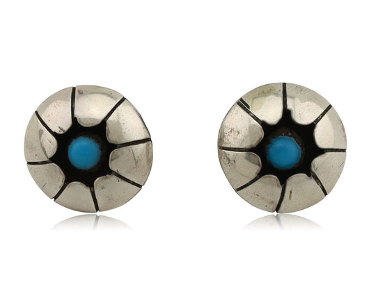 Navajo Hand Stamped Earrings 925 Silver Turquoise Native Artist C.80's