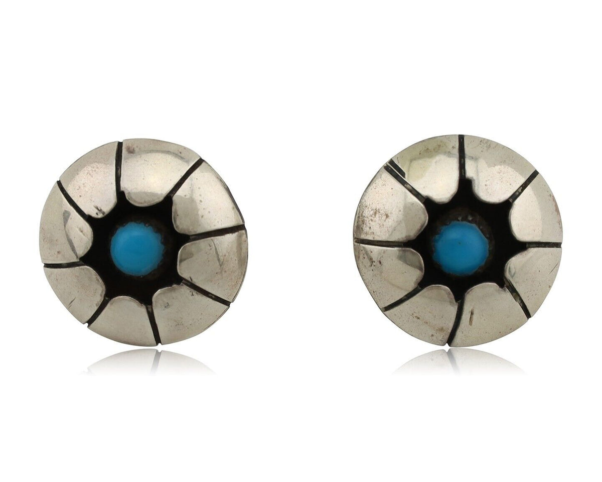 Navajo Hand Stamped Earrings 925 Silver Turquoise Native Artist C.80's