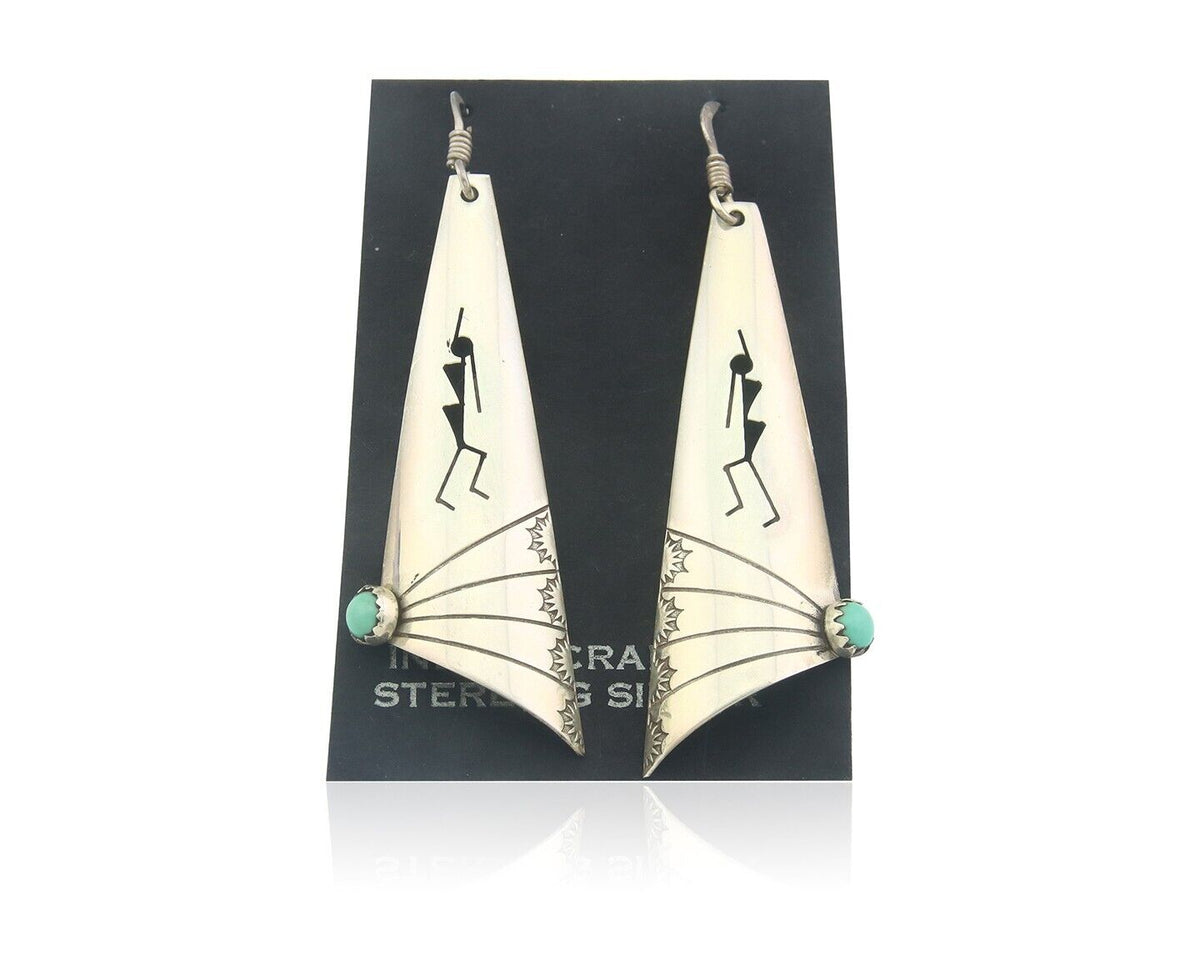 Navajo Earrings 925 Silver Kokopelli Natural Turquoise Native Artist C.80's