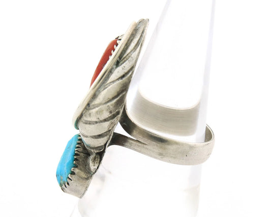 Navajo Handmade Ring Sterling Silver Natural Gemstone Signed FN Size 6.75