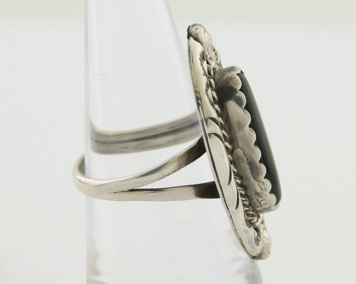 Navajo Handmade Ring 925 Silver Black Onyx Artist Signed V & N Edsitty C.80's