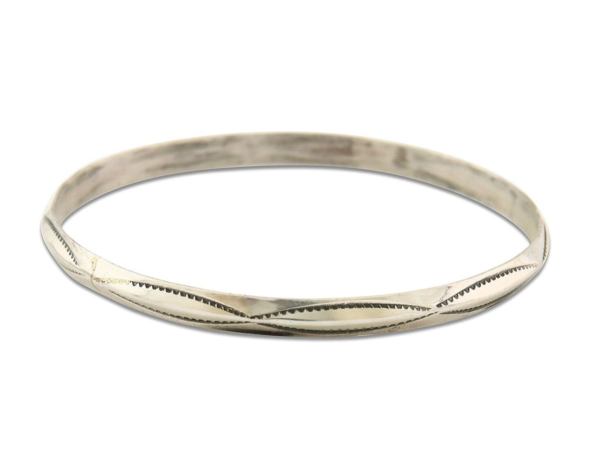 Navajo Bangle Bracelet 925 Silver Hand Stamped Triangle Native Artist C.80's