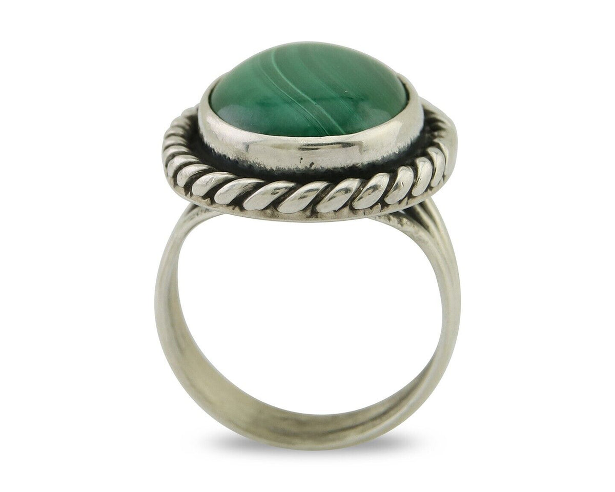 Navajo Ring 925 Silver Natural Malachite Native American Artist C.80's