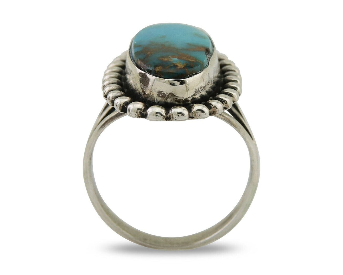 Navajo Shield Ring 925 Silver Arizona Turquoise Native Artist C.80's
