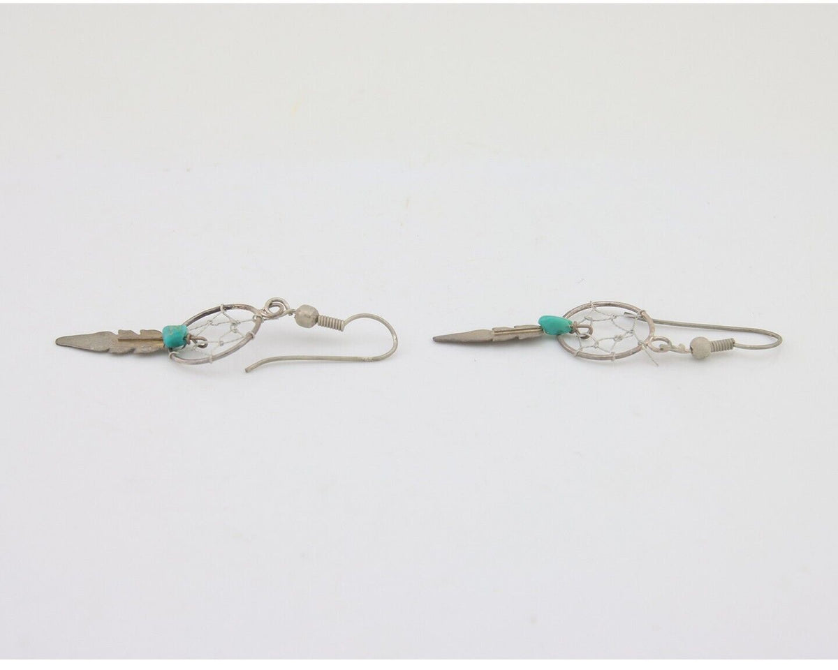 Navajo Dangle Dream Catcher Earrings 925 Silver Blue Turquoise Native Artist C80