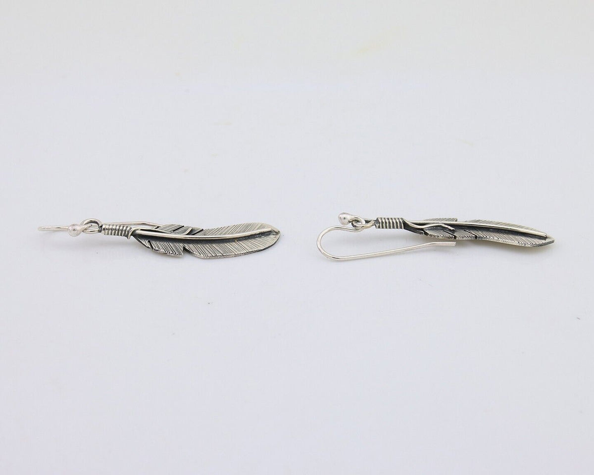 Navajo Eagle Feather Dangle Earrings 925 Silver Native American Artist C.80's