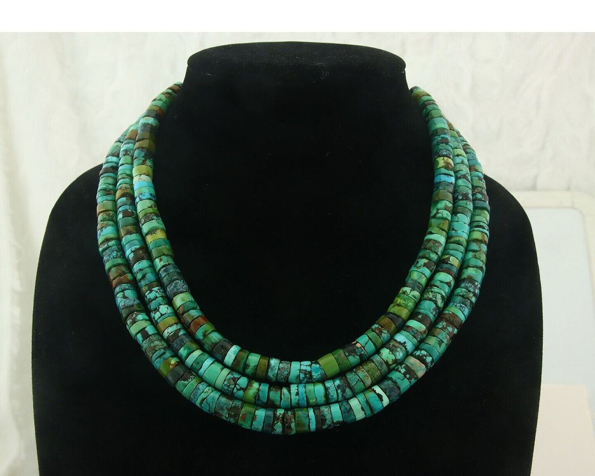 Vintage Bead Necklace 925 Silver Natural Turquoise Handmade Santo Domingo