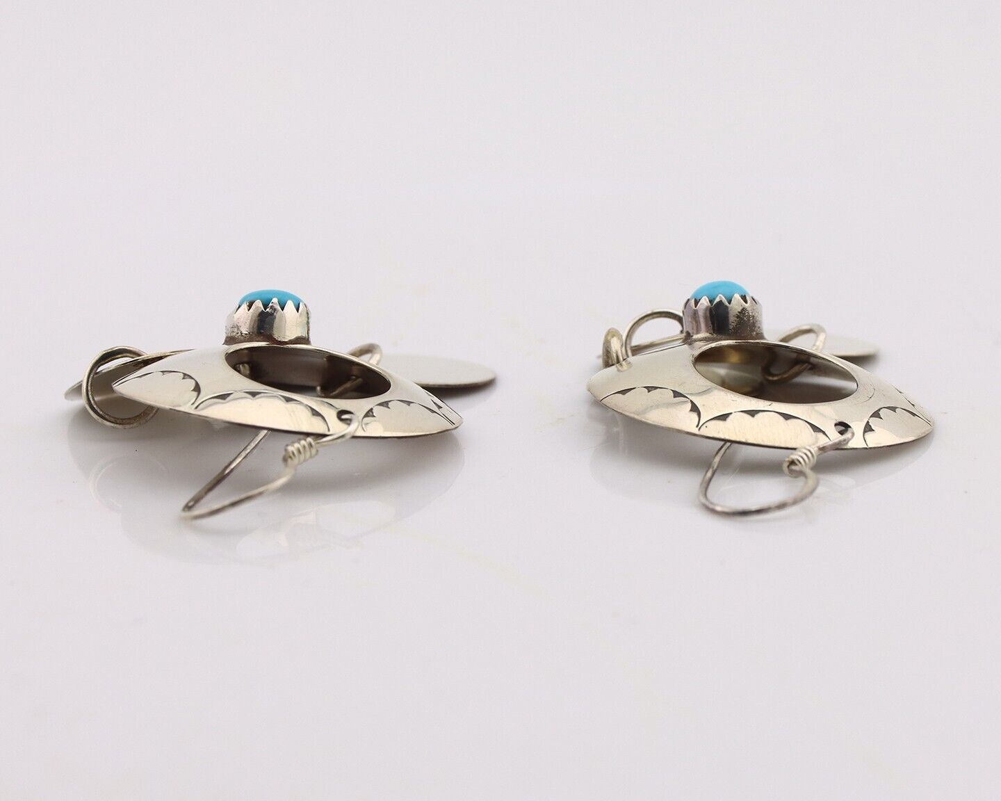 Navajo Dangle Handmade Earrings 925 Silver Blue Turquoise Native Artist C.80's