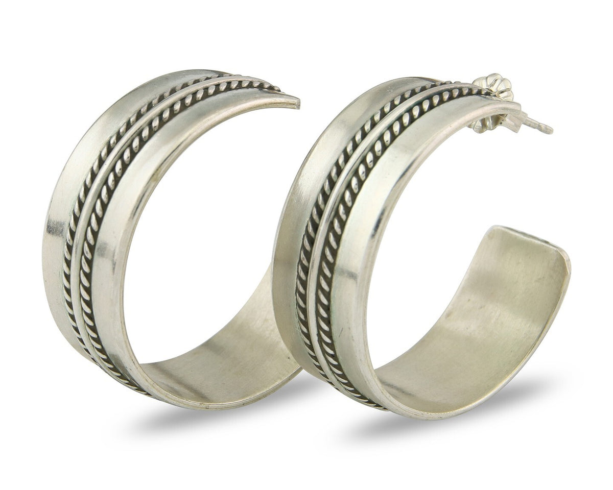 Navajo Hoop Earrings Sterling Silver Vintage Authentic Signed Ron Yazzie
