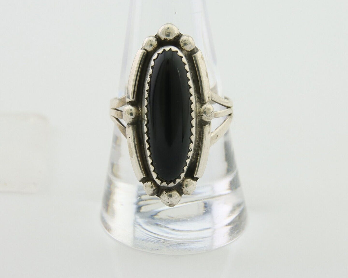 Navajo Handmade Ring 925 Silver Black Onyx Artist Signed SC C.80's