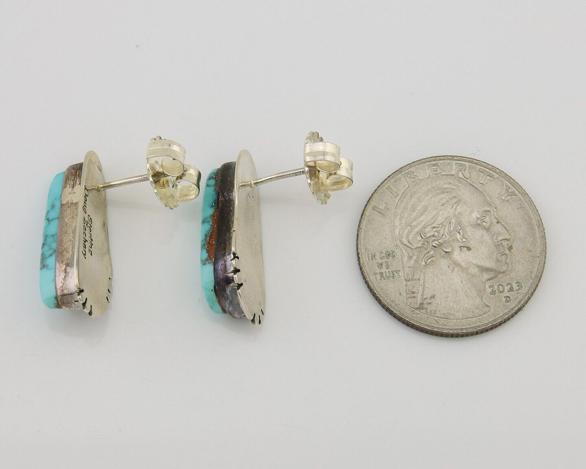 Zuni Earrings 925 Silver Natural Blue Turquoise Signed Doug Zachary C.80's