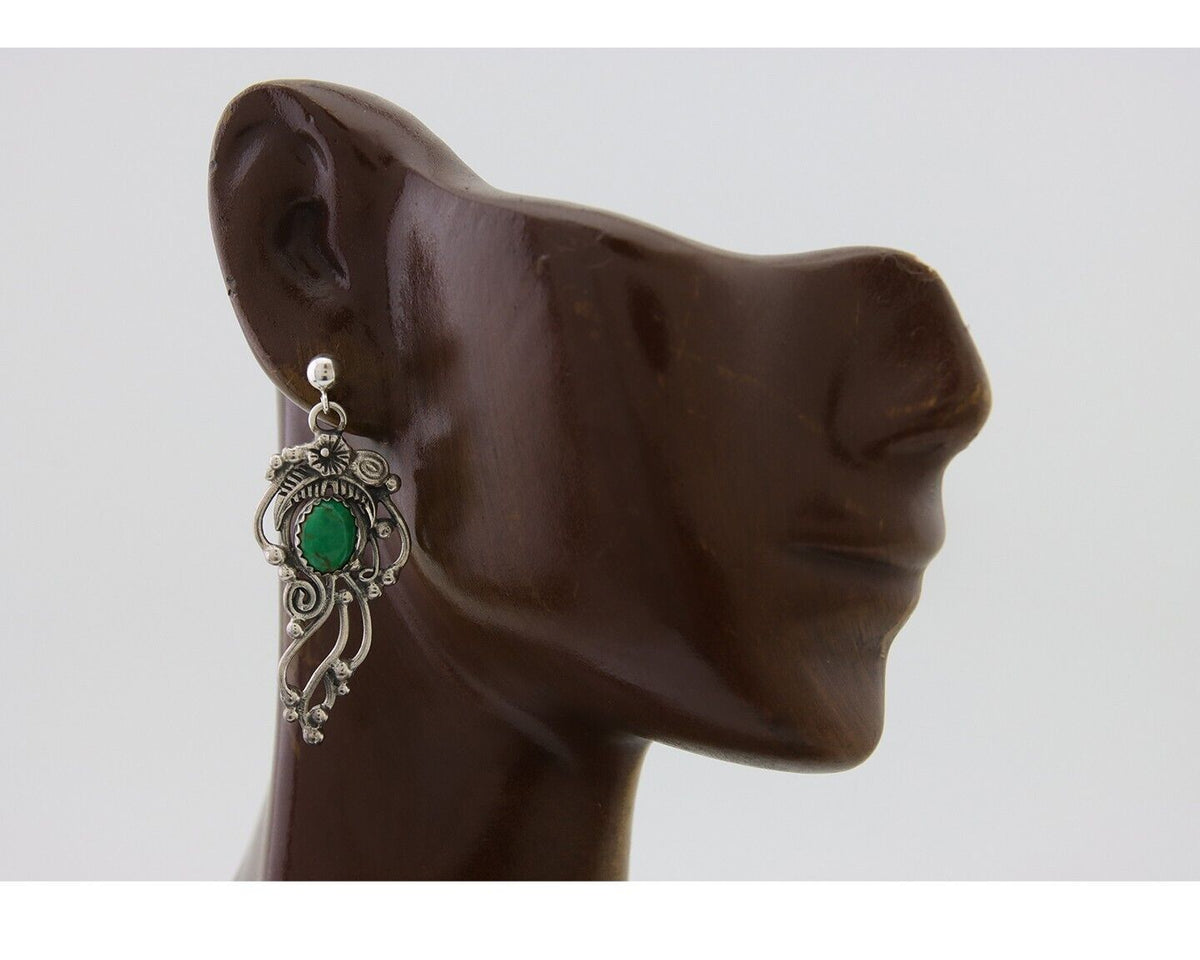 Navajo Shield Earrings 925 Silver Natural Turquoise Native American Artist C80s