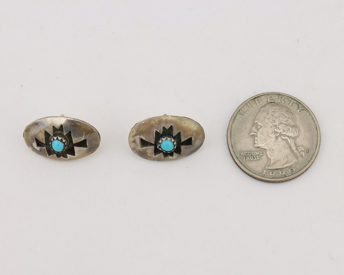 Navajo Handmade Earrings 925 Silver Natural Turquoise Native Artist C.80's