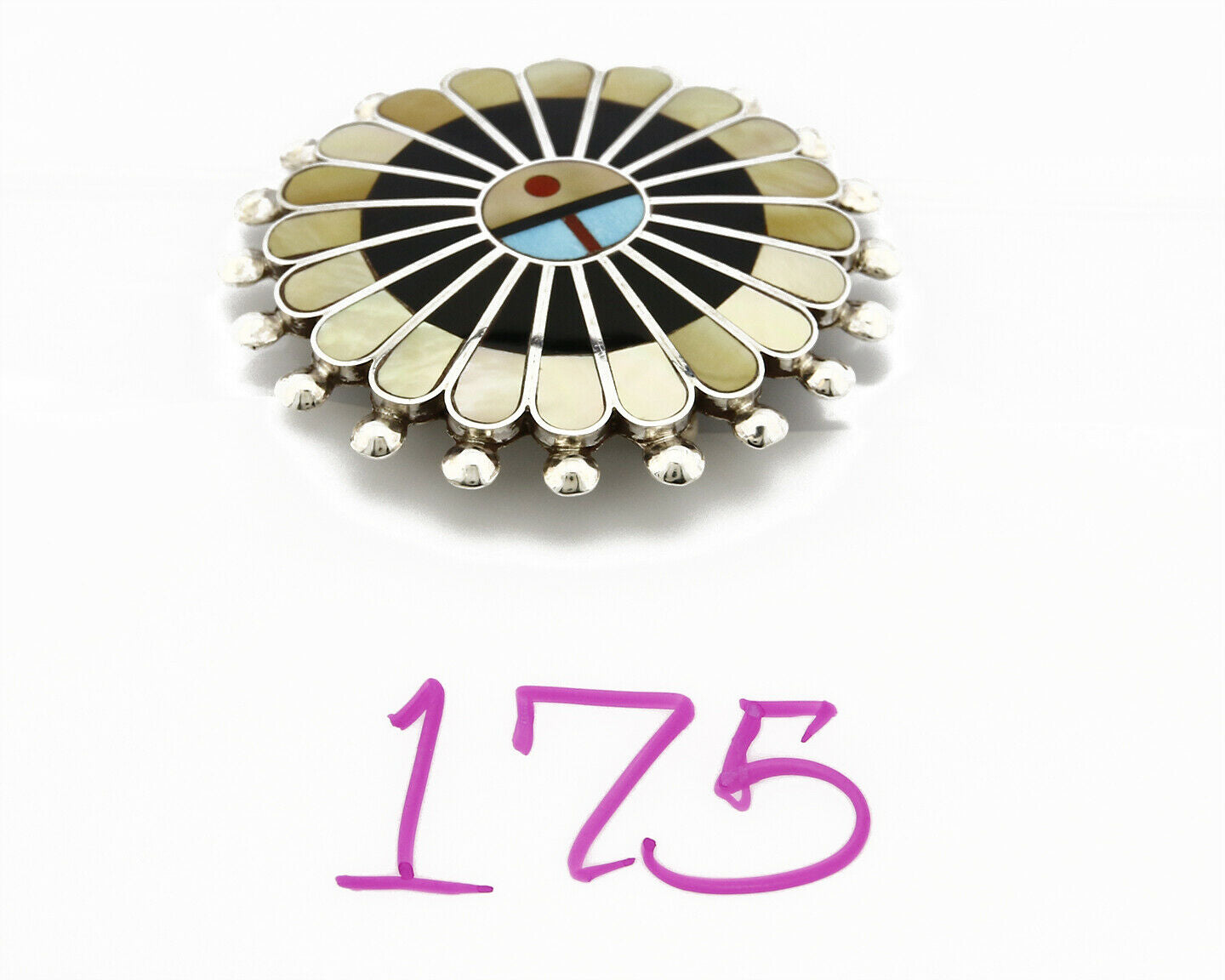 Zuni Signed Artist Victoria Unkestine Inlaid .925 SOLID Silver Tewa Pendant Pin