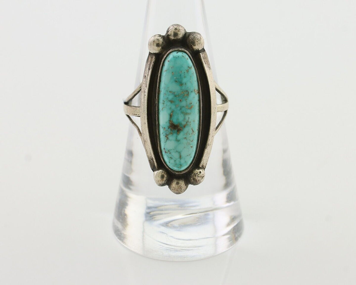 Navajo Turquoise Ring 925 Silver Native Artist Signed Sunrise Size 8.0 C.80's