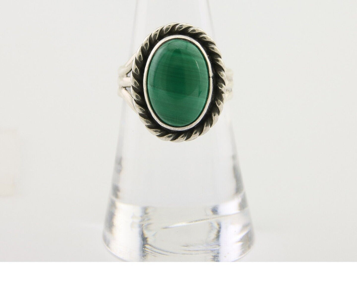 Navajo Ring 925 Silver Natural Malachite Native American Artist C.80's