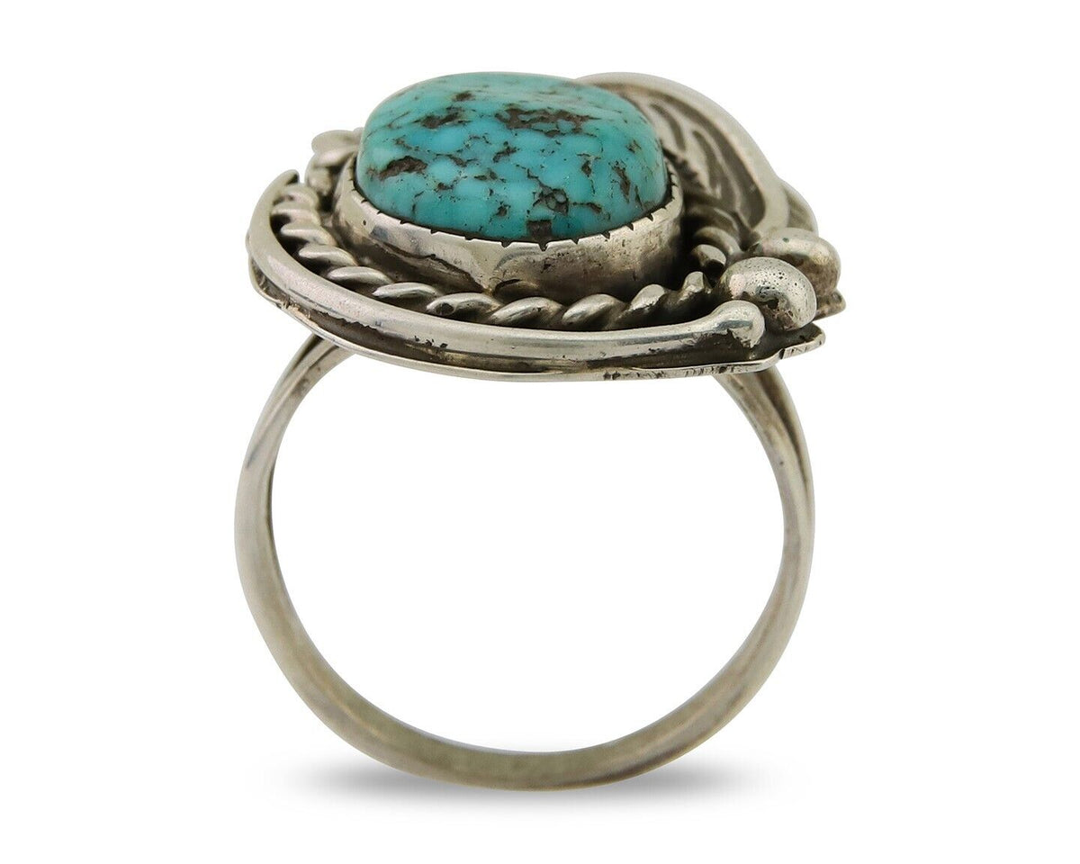 Navajo Ring 925 Sterling Silver Spiderweb Turquoise Artist Signed CW C.80's