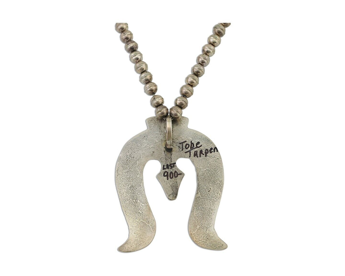 Navajo Sand Cast Necklace 925 Silver Turquoise Native American Artist C.80's