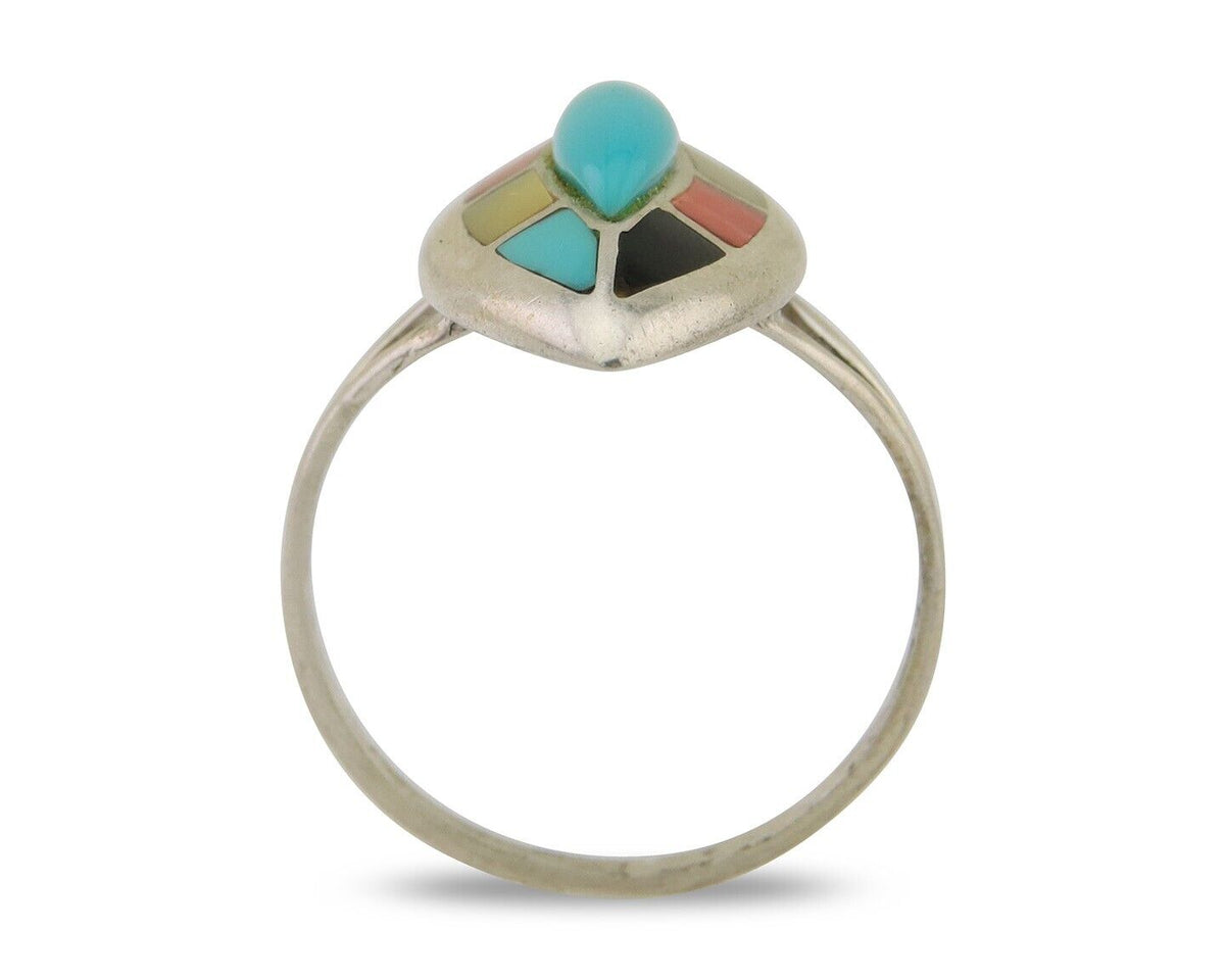 Navajo Ring 925 Silver Turquoise Shell Onyx Spiney Oyster Native Artist C.80's