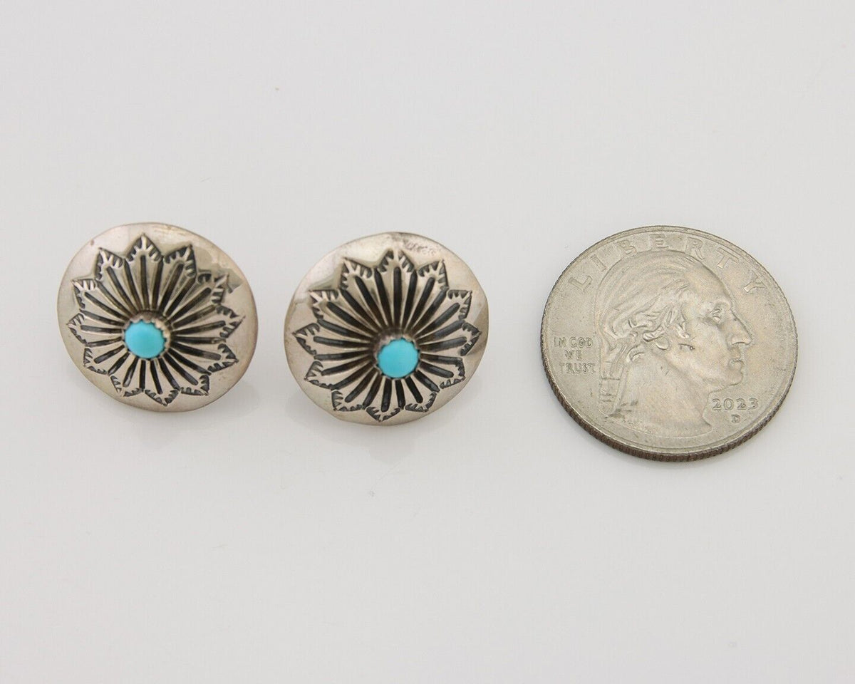 Navajo Shield Earrings 925 Silver Blue Turquoise Artist Signed SN C.80s