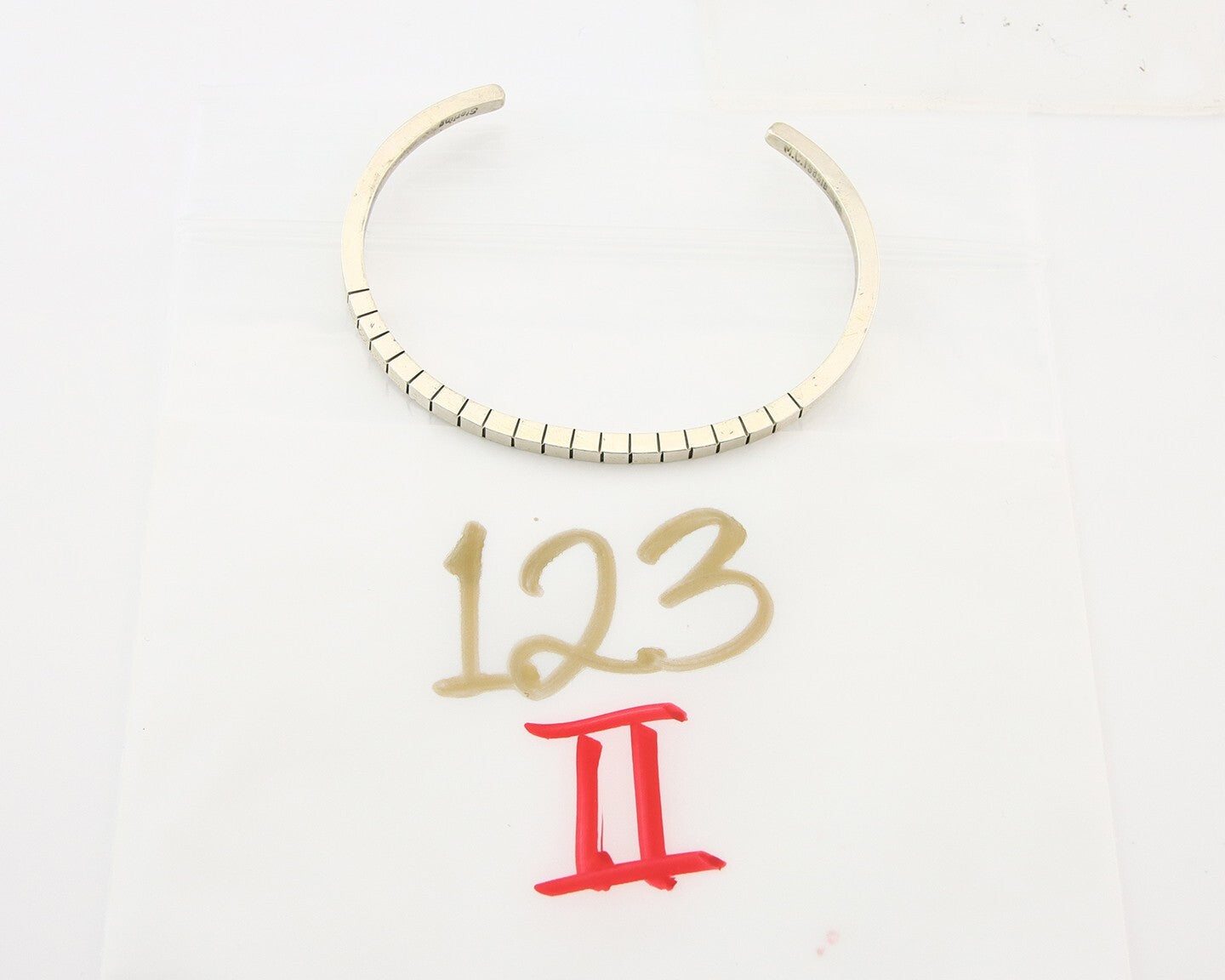 Navajo Bracelet 925 Silver Hand Stamped Signed M.C. ISASIB C.80's