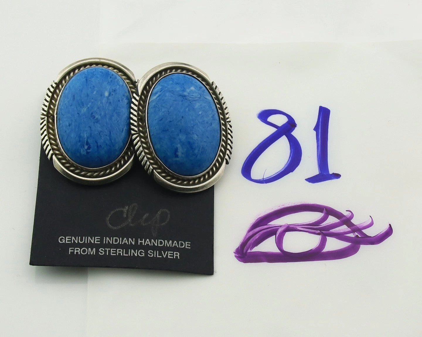 Navajo Concho Earrings Sterling Silver Lapis Signed E Belone