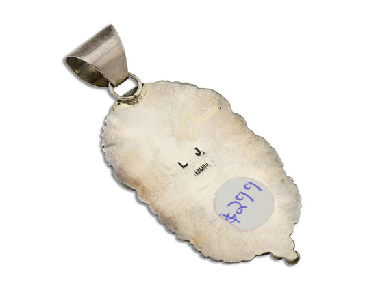 Navajo Turquoise Pendant 925 Silver Artist Signed LJ C.80's