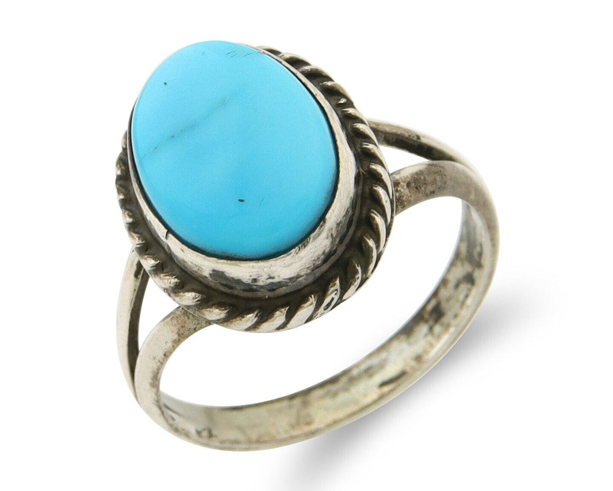 Navajo Ring 925 Sterling Natural Blue Turquoise C.80's Size 5.25