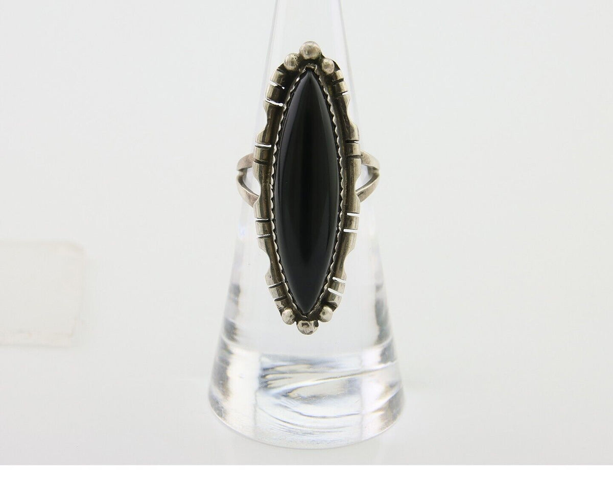 Navajo Handmade Ring 925 Silver Black Onyx Native American Artist C.80's
