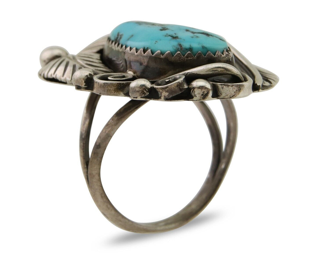 Navajo Ring 925 Silver Blue Turquoise Signed Phillip Morse Jr C.80's
