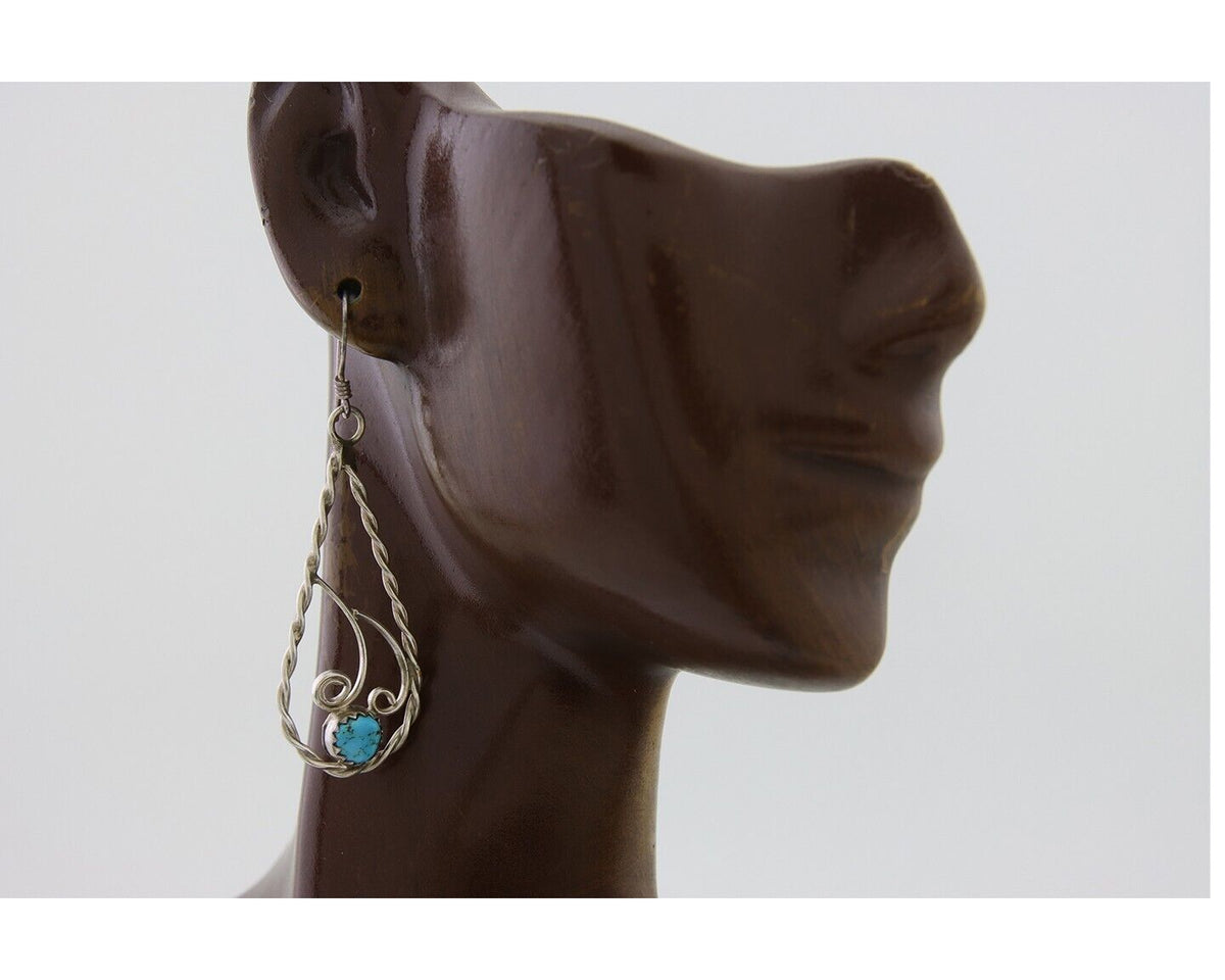 Navajo Dangle Earrings 925 Silver Natural Turquoise Artist Signed JB C.80's